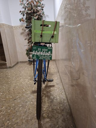 Bicicleta de paseo azul con cesta.