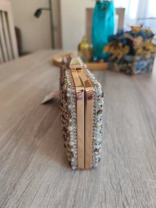 Bolso fiesta dorado piedras y nácar