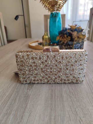 Bolso fiesta dorado piedras y nácar