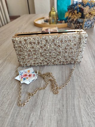 Bolso fiesta dorado piedras y nácar