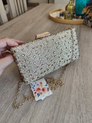 Bolso fiesta dorado piedras y nácar