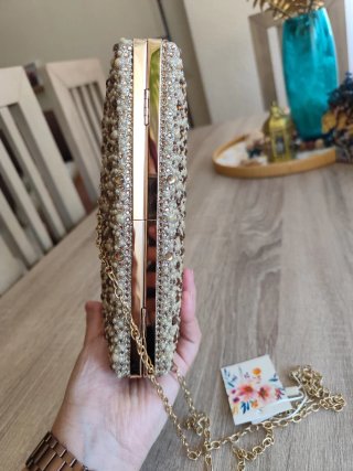 Bolso fiesta dorado piedras y nácar
