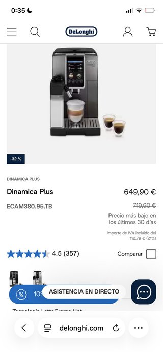 Cafetera DeLonghi Dinamica Plus Negra