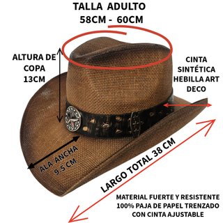 Sombrero Vaquero Marrón Talla 58CM (S-M) Adulto