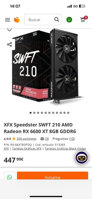 Tarjeta Gráfica XFX SWIFT 210