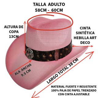 Sombrero Cowboy Rosa Paja Talla 60CM (L/XL) Grande