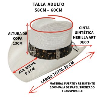 Sombrero Vaquero Blanco Talla 58CM (S/M) Adulto