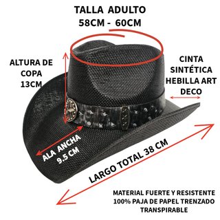 Sombrero Vaquero Negro Talla 58cm (S-M) Cowboy New