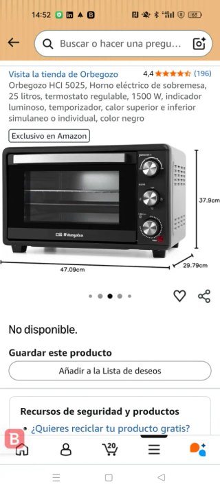 Mini horno eléctrico Orbegozo