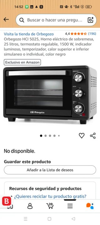 Mini horno eléctrico Orbegozo