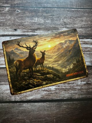 PLACA CARTEL DECORATIVO WINCHESTER CIERVOS MONTAÑA