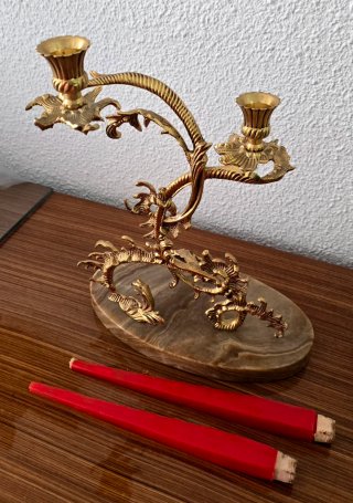 Reloj y Candelabros Bronce Mármol