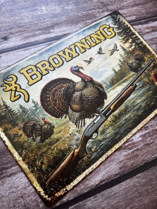 Letrero cartel Metálico Browning Caza Pavo