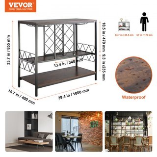 Gabinete Bar Industrial 40 Pollici, Tavolo Vino con Supporto Bicchieri, Gabinetto Buffet Laterale con Supporto Bicchieri e Scaffale Vino, Gabinetto Caffè Stile Country Indep...