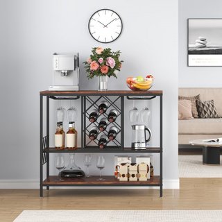 Gabinete Bar Industrial 40 Pollici, Tavolo Vino con Supporto Bicchieri, Gabinetto Buffet Laterale con Supporto Bicchieri e Scaffale Vino, Gabinetto Caffè Stile Country Indep...