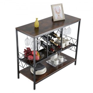Gabinete Bar Industrial 40 Pollici, Tavolo Vino con Supporto Bicchieri, Gabinetto Buffet Laterale con Supporto Bicchieri e Scaffale Vino, Gabinetto Caffè Stile Country Indep...