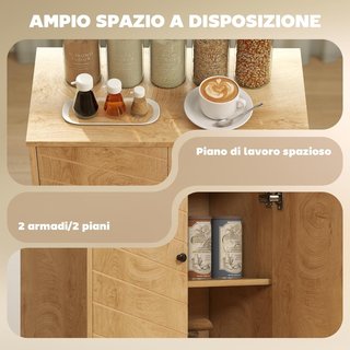 Credenza multiuso stile vintage per soggiorno, cucina con 2 ripiani interni, in truciolato, 60X30X76Cm, colore legno