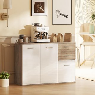 Credenza da Salotto Con 3 Armadietti e 2 Cassetti, Mobile da Salotto Moderno Salvaspazio Con Ripiano Regolabile in Legno, 106X35X76 Cm, Colore Legno
