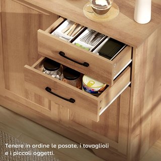 Credenza da Cucina, Mobile da Cucina Con 2 Cassetti, 2 Armadi, Credenza Buffet Con Porte Chiusura Morbida, Ripiani Regolabili, per Soggiorno, 120X38X79 Cm, Rovere
