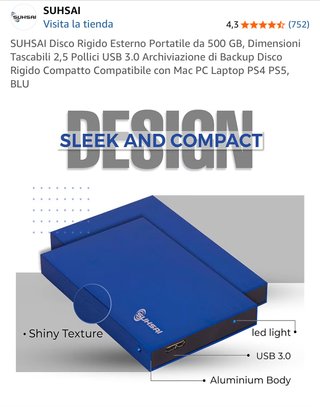 Disco Duro Externo SUHSAI 500 GB USB 3.0