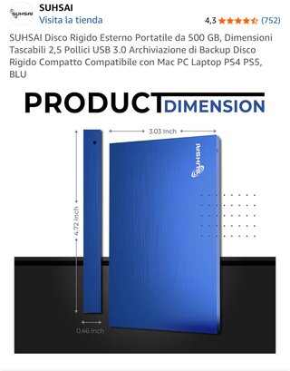 Disco Duro Externo SUHSAI 500 GB USB 3.0