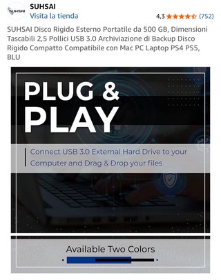 Disco Duro Externo SUHSAI 500 GB USB 3.0