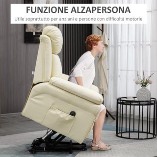 Sillón Reclinable Elevador Eléctrico, Sillón Relax Con Acolchado Grueso Y Control Remoto, 96X93X105 Cm, Crema
