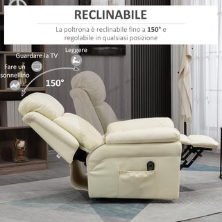 Sillón Reclinable Elevador Eléctrico, Sillón Relax Con Acolchado Grueso Y Control Remoto, 96X93X105 Cm, Crema