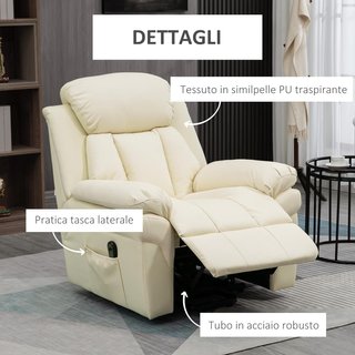 Sillón Reclinable Elevador Eléctrico, Sillón Relax Con Acolchado Grueso Y Control Remoto, 96X93X105 Cm, Crema