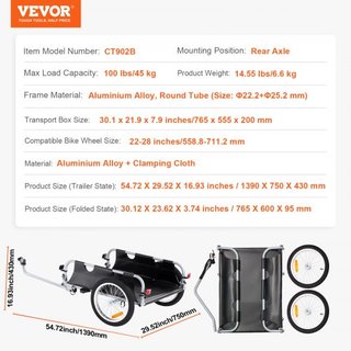 Remolque de Carga para Bicicleta, Capacidad de Carga de 100 lbs, Carro de Bicicleta de Alta Resistencia, Almacenamiento Compacto Plegable y Liberación Rápida con Enganche Universal, Ruedas de 16",...
