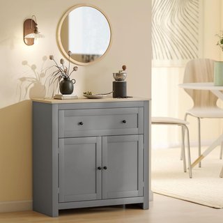 Credenza da Salotto con Cassetto e Armadio con Ripiano Regolabile a 3 Livelli, Mobile da Salotto con Superficie di Lavoro Color Rovere, per Ingresso, Cucina e Sala da Pranzo, 78,5X35X80 Cm, Grigio