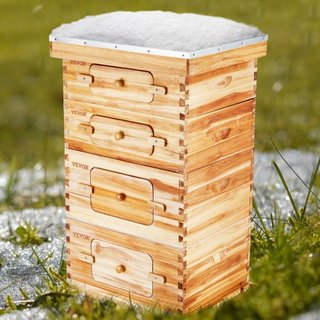 Kit de Inicio de Colmena de Abejas de 40 Marcos, Colmenas de Madera de Abeto Recubiertas de Cera de Abeja, 2 Cajas Profundas + 2 Cajas Medias Kit de Colmena Langstroth, Ventanas Acrílicas Transpar...