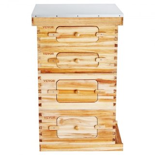 Kit de Inicio de Colmena de Abejas de 40 Marcos, Colmenas de Madera de Abeto Recubiertas de Cera de Abeja, 2 Cajas Profundas + 2 Cajas Medias Kit de Colmena Langstroth, Ventanas Acrílicas Transpar...