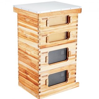 Kit de Inicio de Colmena de Abejas de 40 Marcos, Colmenas de Madera de Abeto Recubiertas de Cera de Abeja, 2 Cajas Profundas + 2 Cajas Medias Kit de Colmena Langstroth, Ventanas Acrílicas Transpar...