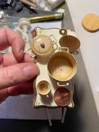 Set pentole smaltate per casa delle bambole