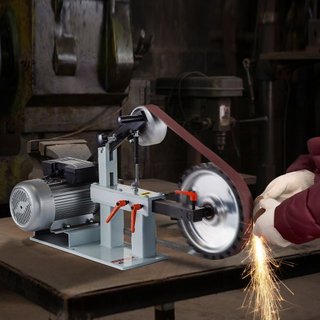 2Hp Banda de Lijado de Velocidad Constante 2 X 82 pulgadas Lijadora de Disco con 3 Ruedas de Lijado 110V Lijadora de Banco Rueda de 12 pulgadas y Soporte de Placa Plana para Fabricación de Cuchillos