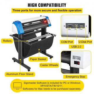 Máquina de Corte de Vinilo de 34" Cortadora Plotter Sensor Semiautomática USB