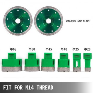 Juego de 6 Piezas de Brocas de Diamante con Rosca M14 20/25/40/45/50/68 MM (0.79/1/1.6/1.77/2/2.7 Pulgadas) Con 2 Cuchillas de Sierra