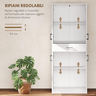 Alto Armadio da Cucina, Mobile Dispensa Con 2 Armadi e Grande Cassetto, Mobile Cucina Con Ripiani Regolabili, per Sala da Pranzo, Soggiorno, 70.8X34X180 Cm, Bianco