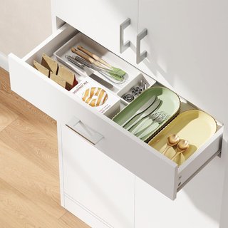 Alto Armadio da Cucina, Mobile Dispensa Con 2 Armadi e Grande Cassetto, Mobile Cucina Con Ripiani Regolabili, per Sala da Pranzo, Soggiorno, 70.8X34X180 Cm, Bianco