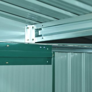 Casetta da Giardino per Utensili in Lamiera d'Acciaio, Capanno da Giardino con Base e Porte Scorrevoli, 258X206X178Cm, Verde