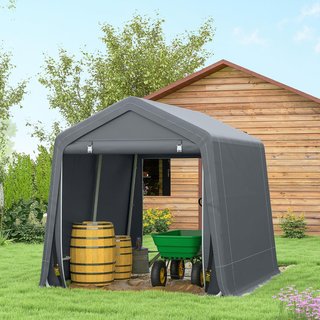 Garage Moto per Esterno 2.4X2M, Tenda Garage per Utensili in Metallo e Tessuto PE, per Moto e Biciclette, Grigio Scuro