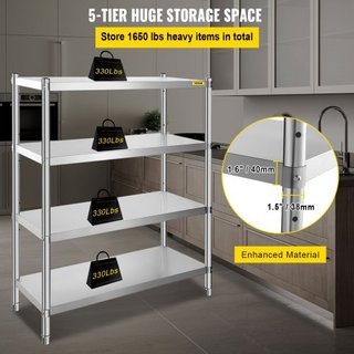 Scaffale in Acciaio Inox, 118.9 x 47 cm, Unità di Stoccaggio Regolabile a 4 Livelli, Scaffale in Acciaio Inox ad Alta Resistenza per Cucina, Ufficio Commerciale, Magazzino...