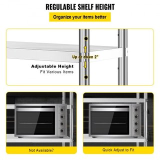 Scaffale in Acciaio Inox, 118.9 x 47 cm, Unità di Stoccaggio Regolabile a 4 Livelli, Scaffale in Acciaio Inox ad Alta Resistenza per Cucina, Ufficio Commerciale, Magazzino...