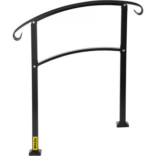 Pasamanos Transicional de 3 Pasos Se Adapta a 1 o 3 Pasos Pasamanos de Escalera Mate Pasamanos de Hierro Forjado con Kit de Instalación Pasamanos para Escaleras Exteriores (No Ajustable) (Negro)