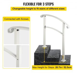 Pasamanos de 3 Pasos para Escaleras Exteriores Se Adapta a 1 o 3 Pasos Barandilla de Escalera Blanca Mate Barandilla de Hierro Forjado con Kit de Instalación Pasamanos para Escalera Exterior