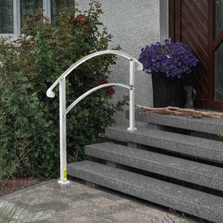 Pasamanos de 3 Pasos para Escaleras Exteriores Se Adapta a 1 o 3 Pasos Barandilla de Escalera Blanca Mate Barandilla de Hierro Forjado con Kit de Instalación Pasamanos para Escalera Exterior
