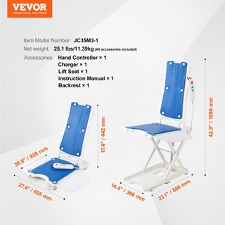 Elevador de Silla Eléctrico, Dispositivos para Levantar a Personas Mayores del Suelo, Ajustable en Altura de 3.03-19.96 pulgadas, Soporta hasta 310 LBS, Inclinación de 45° para una Comodidad al In...