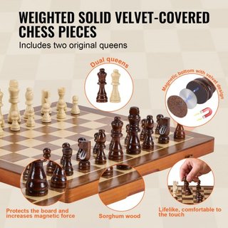 Juego de Ajedrez Magnético de Madera, Set de Juego de Ajedrez y Damas 2 en 1 de 15 pulgadas/38.1 cm, Tablero de Ajedrez Plegable para Adultos y Niños, Set de Ajedrez Portátil de 2 Reinas para Rega...