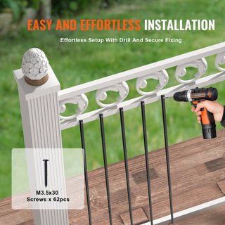 Balustres Metálicos para Escaleras, 44'' x 0.5'' Spindles Decorativos de Aleación de Aluminio, Paquete de 31 Balustres para Deck con Tornillos, Barandilla Recta Clásica Hueca Recubierta de Polvo N...